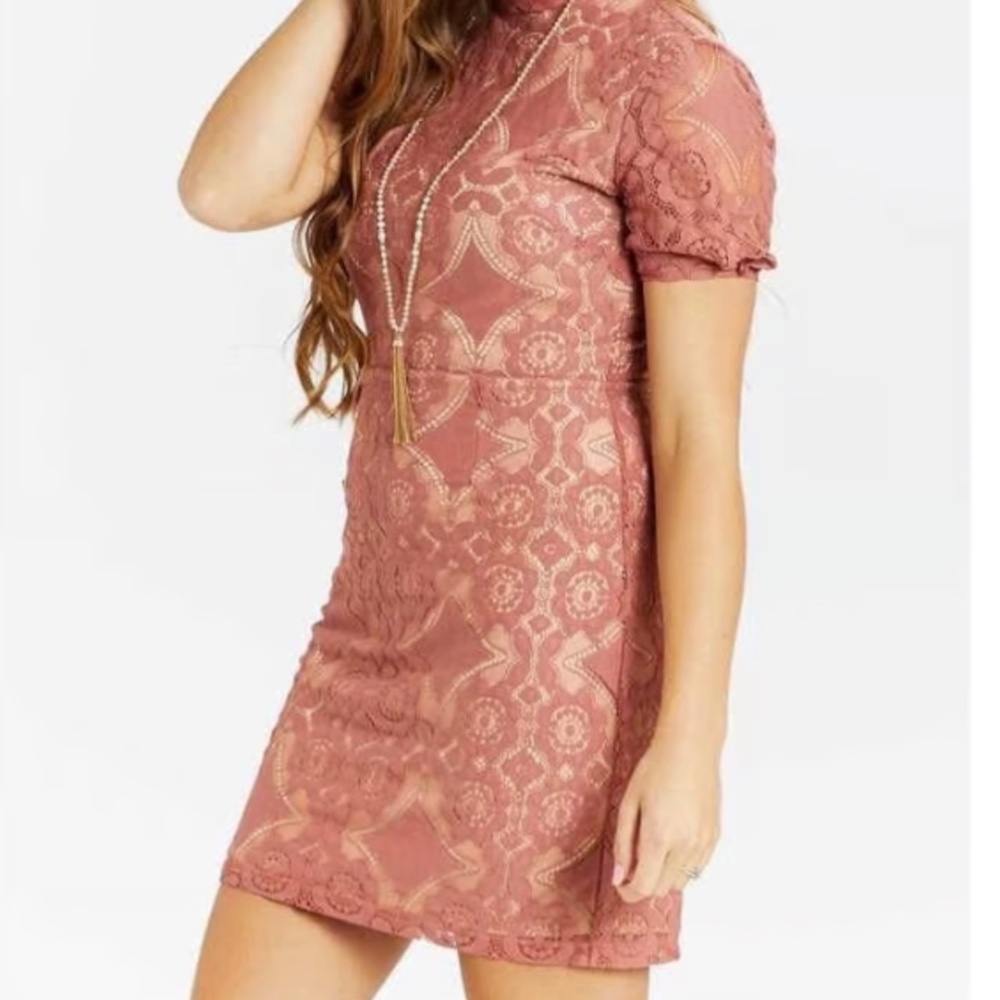 Altar’d State Allegra Lace Dress – Dusty Rose (Size S)